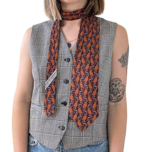 Vintage 1990s Valentino Red Orange 100% Silk Geometric Abstract Preppy Tie - Picture 1 of 4